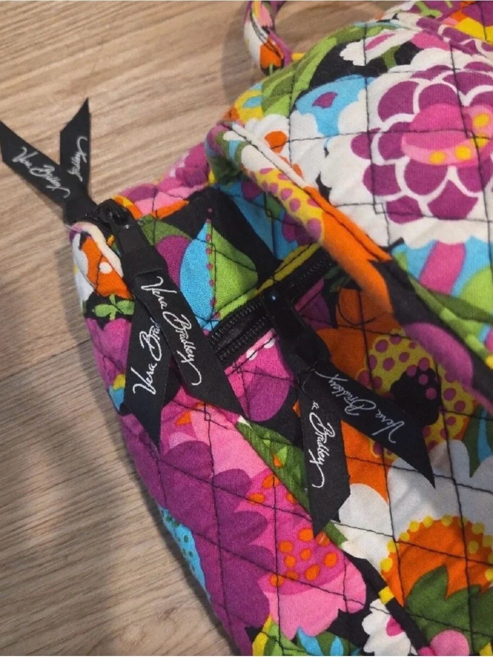 Vera Bradley Floral Quilted Backpack in Pink, Purple, Yellow and Green